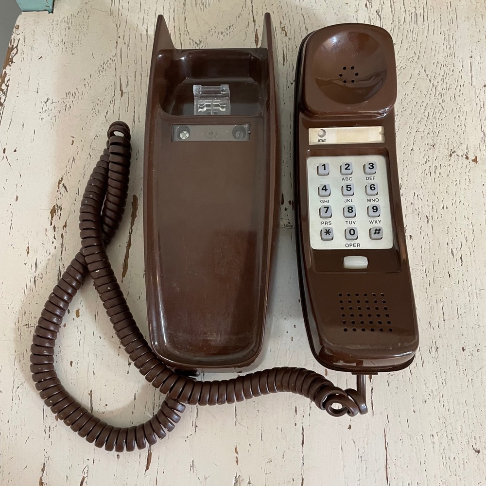 VTG AT&T Western Electric Trimline Brown Corded Push Button Telephone Wall Mount
